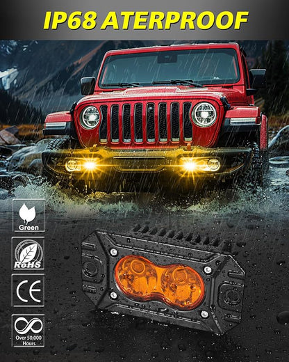 Amber Flush Mount LED Pods, AKD Part Spot CREE LED Flush Mount Fog Lights 40W Amber Chase Lights Bumper Driving Backup Reverse Light Pods for Trucks Pickup SUV UTV ATV Snowmobile