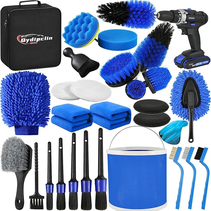 Qydipclin 29Pcs Car Detailing Kit, Car Detailing Brush Set, Car Wash Cleaning Kit, Car Detailing Brushes, Professional Car Care Kit for Interior Exterior Wheels, Blue