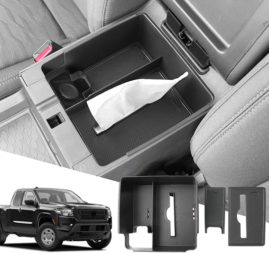 SXCY for 2024 2025 2026 Frontier Center Console Organizer for Nissan Frontier 2022-2025 2026 Center Console Tray 2024-2026 Frontier Accessories Tissue Tray Paper Towel Enhanced Tissue Organizer