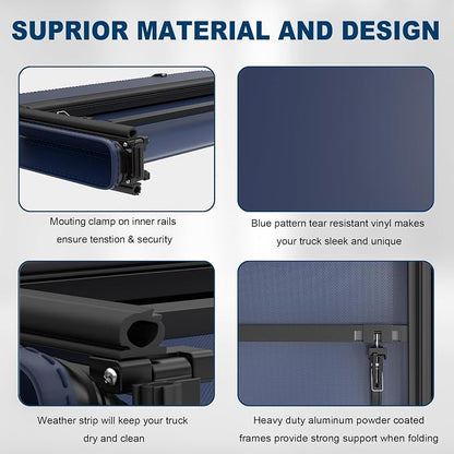 KUIPERAUTO Soft Quad Fold Tonneau Cover Truck Compatible for 2002-2026 Dodge Ram 1500/03-2026 Ram 2500 3500 W/o Ram Box 6.4 Feet Bed Fleetside Navy Blue Design