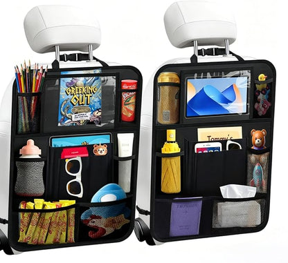 TCJJ Car Backseat Organizers with 10" Touch Screen Tablet Holder&9 Storage Pockets,Back Seat Organizer for Kids Waterproof Car Seat Organizer,Black/2 Pack