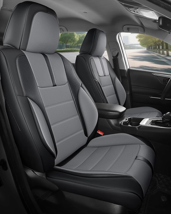 FREESOO Universal Front Seat Covers, Waterproof Faux Leather Automotive Seat Covers with Carbon Fiber Texture Seat Belt Pads, Anti-Slip Airbag Compatible Car Seat Protectors for Cars SUVs Trucks