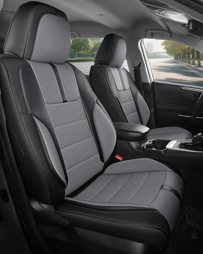 FREESOO Universal Front Seat Covers, Waterproof Faux Leather Automotive Seat Covers with Carbon Fiber Texture Seat Belt Pads, Anti-Slip Airbag Compatible Car Seat Protectors for Cars SUVs Trucks