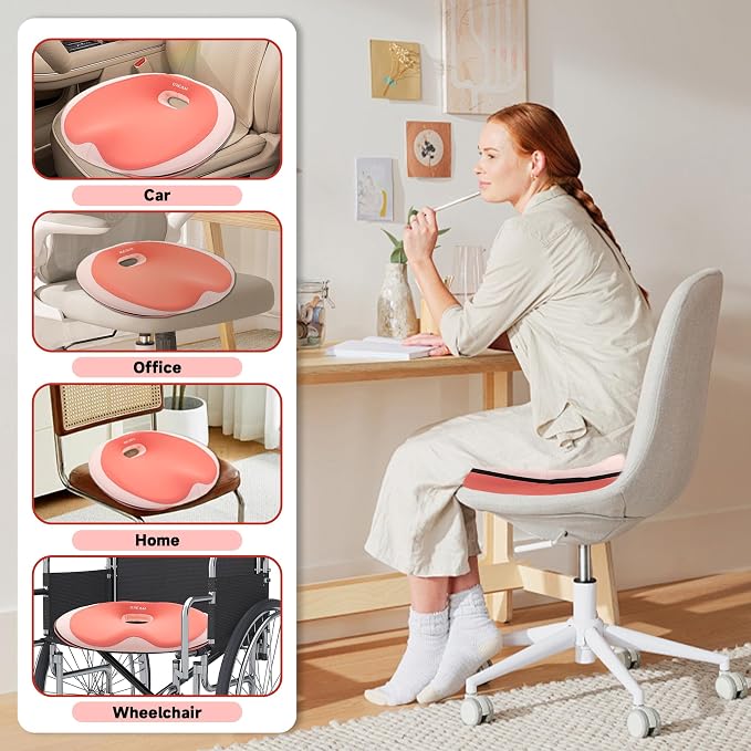 Donut Pillow Seat Cushion with Memory Foam for Tailbone Pain & Sciatica Relief - Ergonomic Hollow Office Chair Pad with Breathable Cover for Home Car Driving