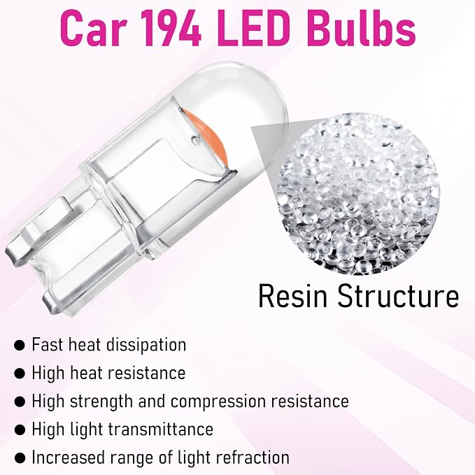 ecocstm 30 PCS Car 194 LED Bulbs, 168 2825 W5W T10 Wedge COB LED Replacement Bulb, Error Free Interior Bulb for Dashboard Light, Dome Lights (Pink Purple)