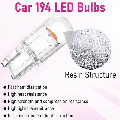 ecocstm 30 PCS Car 194 LED Bulbs, 168 2825 W5W T10 Wedge COB LED Replacement Bulb, Error Free Interior Bulb for Dashboard Light, Dome Lights (Pink Purple)