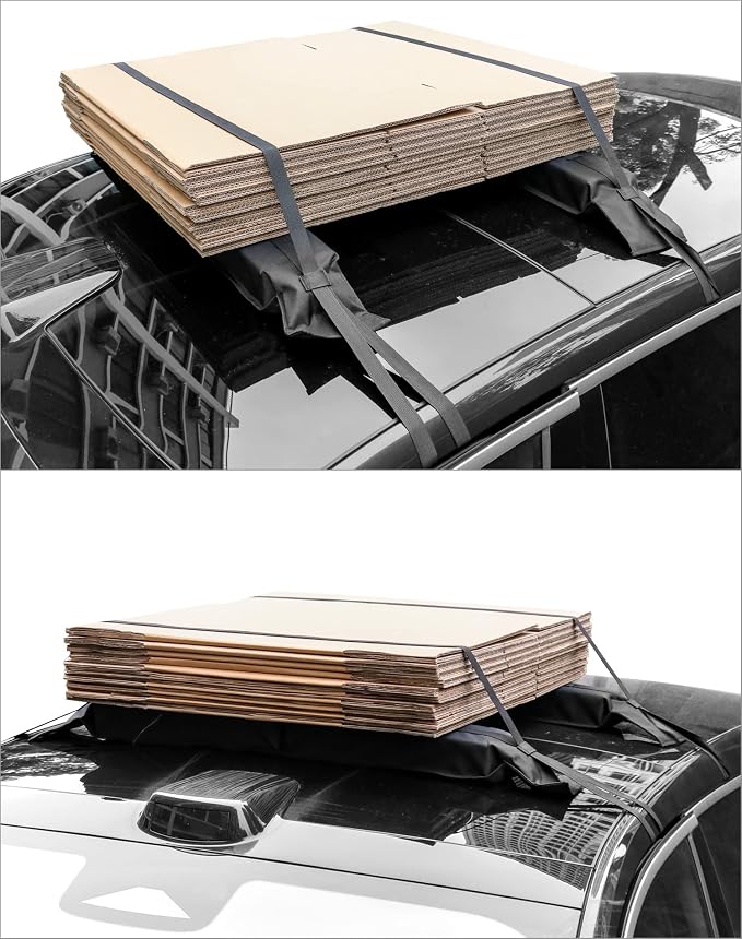QWORK Universal Soft Roof Rack Pads with 16ft Waterproof Tie-Down Straps, Car Roof Top Carrier System for Kayak Surfboard Canoe SUP Snowboard, No Roof Rails Needed, Storage Bag