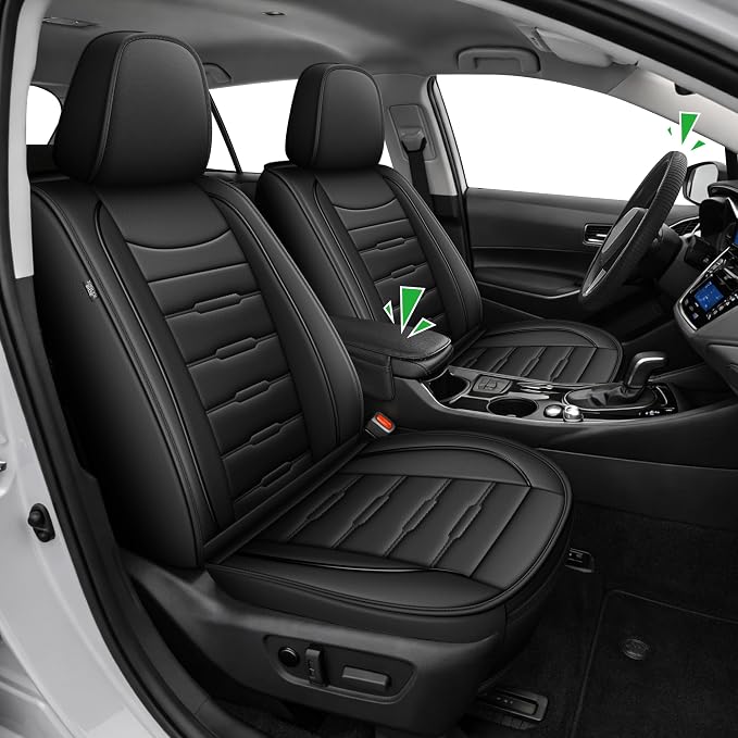 AOMSAZTO Corolla Front Car Seat Covers Custom Fit for Toyota Corolla 2020 2021 2022 2023 2024 2025 2026 LE/SE/XSE/L/FX/XLE Faux Leather Seat Covers with Interior Accessories(2 Seats,Black)