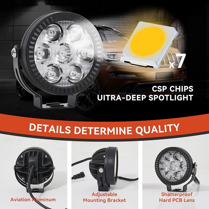 2Pcs 4.5inch 120W LED Light Pods with Amber Covers, 12000LM Yellow Fog Light Pods LED Light Bar Offroad Driving Lights,for Jeep Wrangler Truck Car ATV SUV Motorcycle Cabin Boat (2Pcs 4.5Inch Lights)