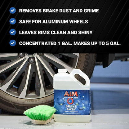 AIM Chemicals Brake Away Non-Acid Wheel & Tire Cleaner - Heavy Duty Degreaser & Engine Cleaner - Removes Brake Dust, Grease, Grime, Aluminum Brighteners - Ideal for Cars, Boats, RVs & Equipment, 5 Gal
