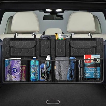 esouler Car Trunk Organizer, Super Capacity Backseat Car Organizer for SUV/Truck/MPV(42"*18"), Hanging Car Storage Organizer with 8 Pocekts, Car Accessories for Women and Men- Black