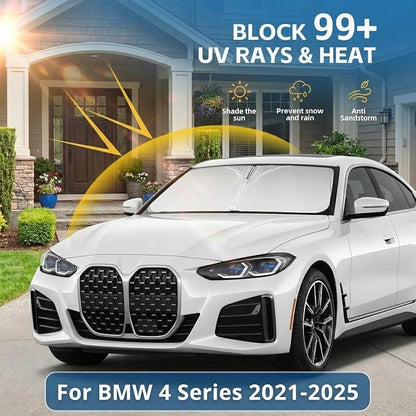 for BMW 4 Series Windshield Sun Shade 2021-2025, Front Window UV Blocking Sun Visor for 430i 440i i4 M4 330i, Custom Fit Foldable Car Sunshade Accessory