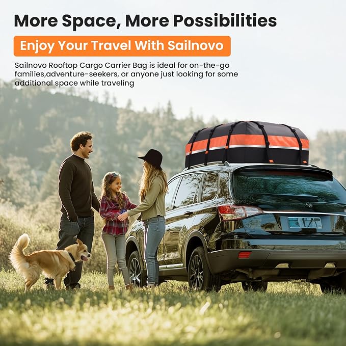 Sailnovo Car Rooftop Cargo Carrier 21 Cubic Feet, Waterproof 1000D PVC Car Roof Bag with Anti-Slip Mat, Combination Lock, Storage Bag, Door Hooks & Tie-Down Strap fit Vehicle with/Without Luggage Rack