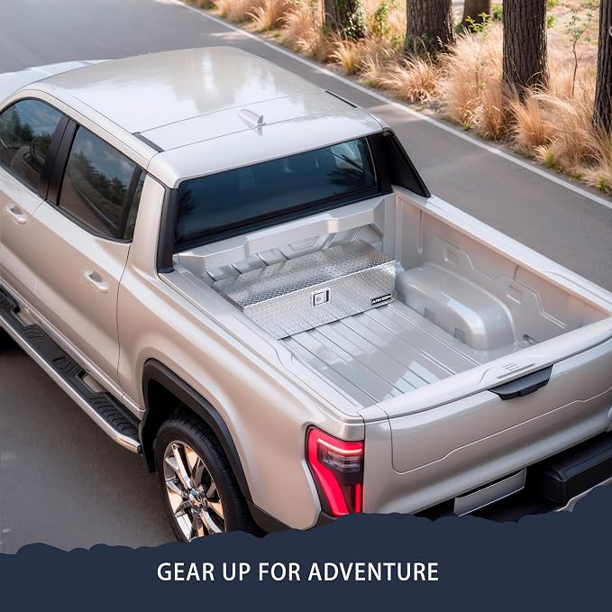 ARKSEN 39 x 13 x 10 Inch Diamond Plate Truck Bed Tool Box, Heavy Duty Waterproof Aluminum Toolboxes Storage Chest with Side Handle & Lock for Pickup Truck Bed, RV & Trailer – Silver