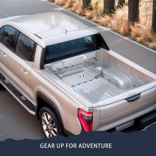ARKSEN 39 x 13 x 10 Inch Diamond Plate Truck Bed Tool Box, Heavy Duty Waterproof Aluminum Toolboxes Storage Chest with Side Handle & Lock for Pickup Truck Bed, RV & Trailer – Silver