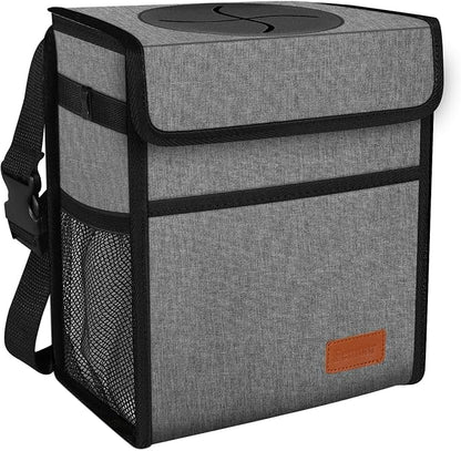 Femuar Car Trash Can Leak Proof Car Trash Bag Waterproof Car Garbage Can with Lid for SUV Front Seat Multipurpose Car Hanging for Headrest Collapsible and Portable with Storage Mesh Pocket, Grey