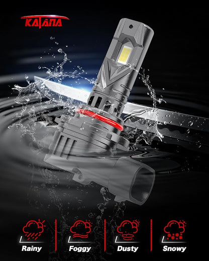 KATANA Upgraded 9005 9006 Bulbs, 36000LM 6500K Xenon White Super Bright Mini Size with Cooling Fan, HB3 HB4 Canbus Ready Fog Light , Pack of 4