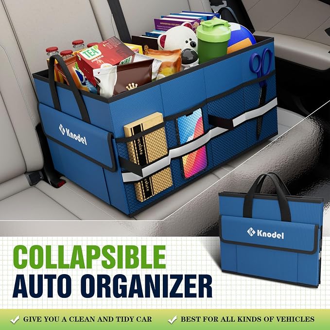 K KNODEL Car Trunk Organizer, Collapsible Car Trunk Storage Organizer, Car Organizer and Storage for SUV, Truck, Sedan (Small, Blue)