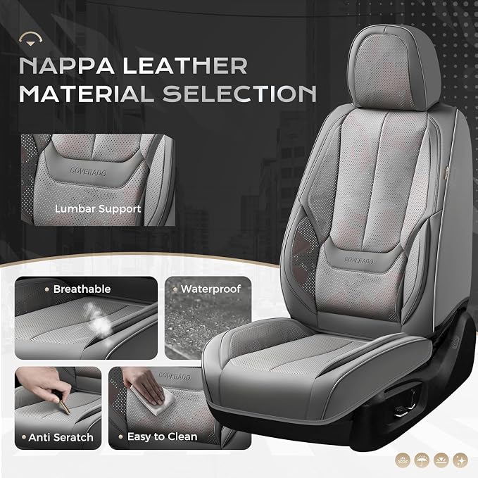 Coverado Seat Covers, Car Seat Covers Front Seats, Leather Seat Covers for Cars, Car Seat Protector Waterproof, Gray Car Seat Cushion, Front Carseat Cover Universal Fit for Most Cars Camo
