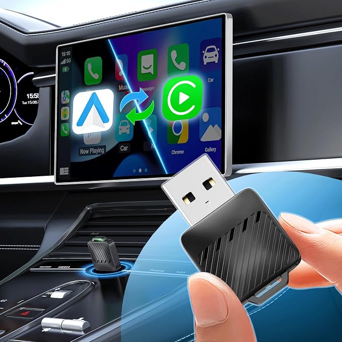 2-in-1 Wireless CarPlay & Android Auto Adapter, Mini USB Design for Cars with Built-in Wired Apple CarPlay 2025 Upgrade Plug & Play CarPlay Dongle Converts Wired CarPlay to Wireless, Fast Auto-Connect