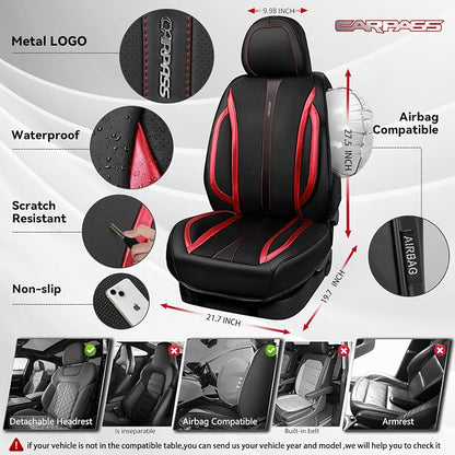 CAR PASS Nappa Leather Car Seat Covers, Durable Waterproof Luxury Universal Seat Covers for SUV Pick-up Truck Sedan, Anti-Slip Driver 5 Seat Covers Full Set with Backrest, Black Metallic Red