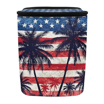 Talayituse American Flag Palm Tree Print Car Trash Can Portable Auto Garbage Bin Multifunctional Vehicle Interior Accessories with Adjustable Straps 4th of July Decor Universal Fit Truck SUV Sedan
