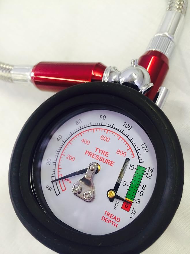 11105 2-in-1 Deluxe Extension Hose Tire Pressure Gauge with Thread Depth Function