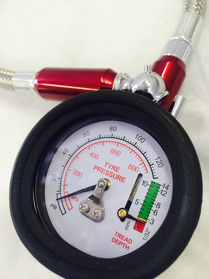 11105 2-in-1 Deluxe Extension Hose Tire Pressure Gauge with Thread Depth Function