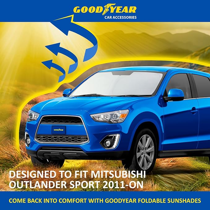 Goodyear Foldable Windshield Sunshade for Mitsubishi Outlander Sport 2011-2026, Car Accessories, Sunshade Cover, Sun Shade Car Windshield, Window Sun Blocker - GY008263