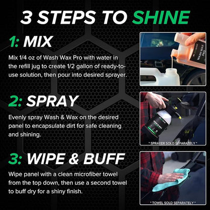 Waterless Car Wash Concentrate - Makes 16 Gallons of Waterless Wash & Spray Wax Car Cleaner - Car Wash Solution for Exterior & Interior Car Cleaning - Spray And Wash For Fast Car Detailing