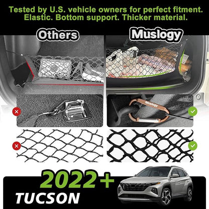 Muslogy Truck Bed Cargo Net Trunk Netting Compatible with 2022-2025 2026 Hyundai Tucson Accessories, Pickup Cargo Organizer SUV Sedan Storage Net w/Heavy Duty Carabiners