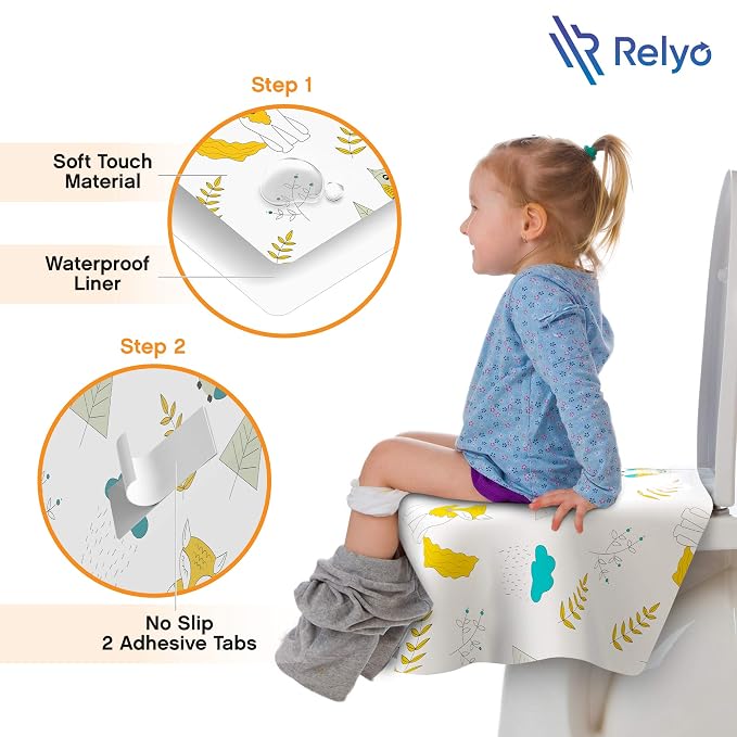 Relyo Disposable Toilet Seat Cover for Travel – 20 Pack with Covers Wrapped in Sets of 2, Non-Flushable Liners, Fits Most Seats – Kids, Toddlers, Adults (Owls, 20)