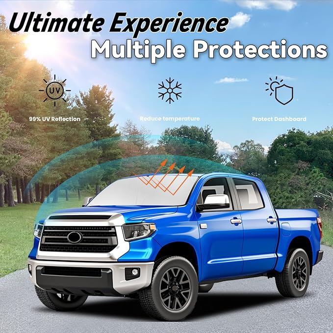 Windshield Sun Shade for Toyota Tundra 2007-2021 (Limited SR5 Platinum TRD Pro Pickup), Car Front Window Sunshade with 240T Sun Visor Protector Blocks UV Rays Heat Sun Shield Accessories