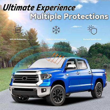 Windshield Sun Shade for Toyota Tundra 2007-2021 (Limited SR5 Platinum TRD Pro Pickup), Car Front Window Sunshade with 240T Sun Visor Protector Blocks UV Rays Heat Sun Shield Accessories