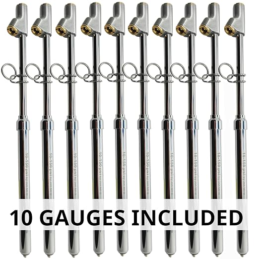 150 Psi Professional Semi Truck Tire Pressure Gauge and Dually Truck Air Gauges. for RV Tire Pressure, Cars, and Drivers with Bad Knees. Dual Head Chuck and Heavy Duty Design. 10 Gauges.