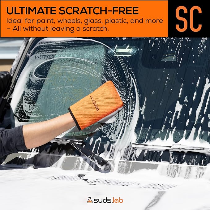 Suds Lab SC Synthetic Clay Mitt for Car Detailing – Reusable Clay Bar Mitt to Remove Paint Overspray, Water Spots, Tree Sap & Rail Dust from Paint, Glass & Plastic