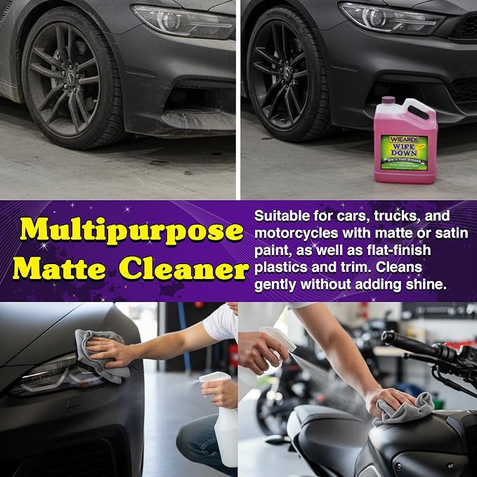 Wizards - Wipe Down Quick Detailer Spray, Matte Finish Car Polish, Automotive Clear Coat for Flat Clear, Suede, Denim Finishes, Car Care Kit Essential for General Finishes, 1 Gallon