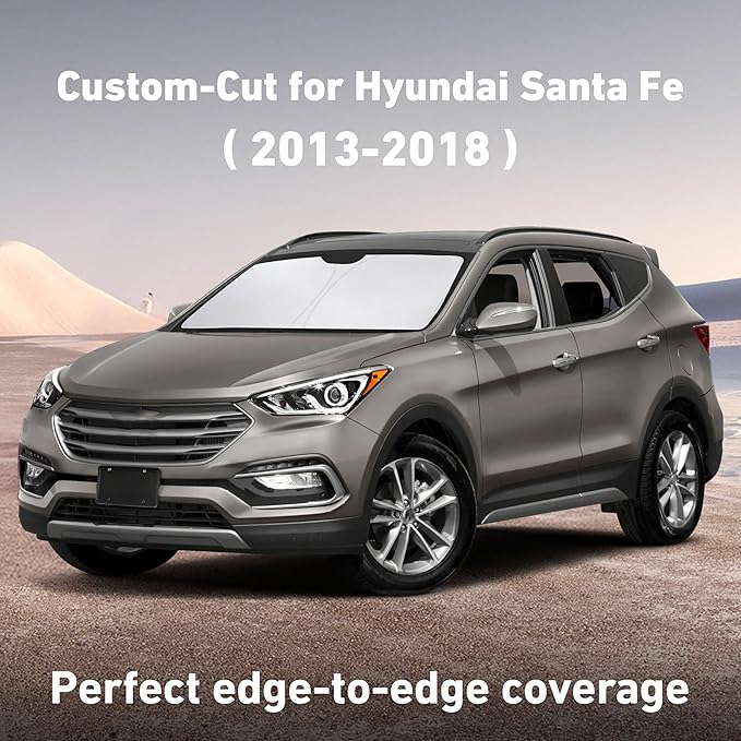 EcoNour Windshield Sunshade Compatible for Hyundai Santa Fe 2013-2016 2017 2018, Sun Visor for Front Windshield & Window Sun Shade Cover, UV Heat Blocker & Protector, Car Accessories