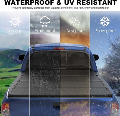 5.5FT Quad Fold Hard Truck Bed Tonneau Cover Compatible with 2007-13 Tundra | Toyota Tundra On Top Aluminum Bed Tonneau Cover with T Slot Rails Deckrail System that Weatherproof and UV-Resistant (66in)