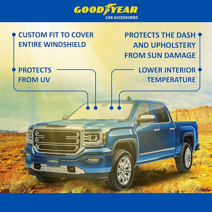 Goodyear Foldable Windshield Sunshade for GMC Sierra 2014-2018, Truck car Accessories, Sunshade Cover, Sun Shade Car Windshield, Window Sun Blocker - GY008226