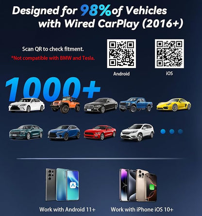 2026 Upgraded Wireless CarPlay Adapter with Buttons for Privacy Call & Two-Phone Fast Switch, Aluminum Cooling, Dual-Band WiFi, Mini Cable-Free, Compatible with Apple CarPlay & Android Auto, Gray