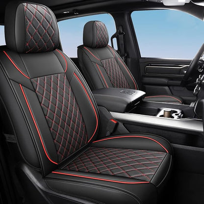 FREESOO Seat Covers for Dodge Ram 2019-2026 Ram 1500 Crew Quad Regular Cab 2011-2026 2500 3500 Mega Cab Bighorn Longhorn Laramie Tradesman, with Flat Bench, Black Red