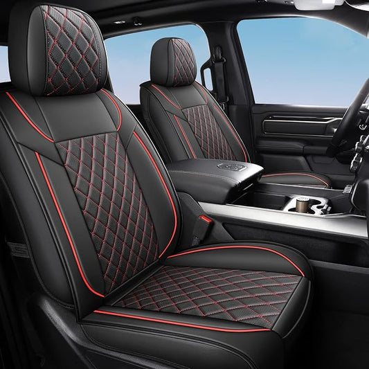 FREESOO Seat Covers for Dodge Ram 2019-2026 Ram 1500 Crew Quad Regular Cab 2011-2026 2500 3500 Mega Cab Bighorn Longhorn Laramie Tradesman, with Flat Bench, Black Red