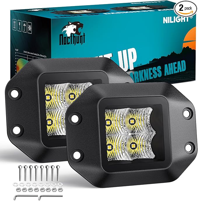 Nilight Flush Mount LED Pod Lights 2 PCS 4.7 Inch 4LED Flood Beam Backup Reverse Offroad Driving Bumper Work Grill Light for Truck ATV UTV