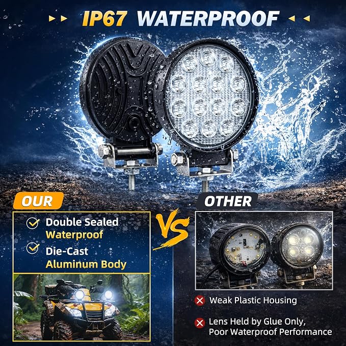 ZMOON Round LED Off Road Lights Kit, 2PCS 4.5" 84W LED Flood Light Bar with 10FT Wiring Harness (2-Lead), Driving Fog Lights for Truck ATV UTV SUV Boat