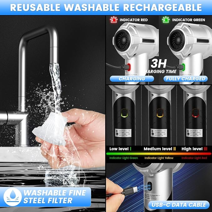 Car Vacuum Portable Cordless with 18000PA Super Suction, 4 in 1 Portable Air Blower/Car Vacuum 90°Foldable Handheld Rechargeable Brushless Motor, Gifts for Men for Home, PC