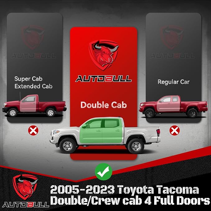 6 Inches Running Boards Side Steps Compatible with 2005-2023 Toyota Tacoma Double Cab & Crew Cab (4 Full-Size Doors), Black Textured Aluminum Nerf Bars