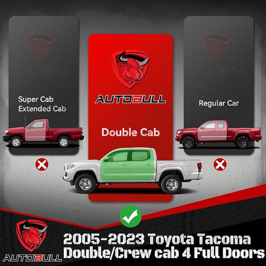 6 Inches Running Boards Side Steps Compatible with 2005-2023 Toyota Tacoma Double Cab & Crew Cab (4 Full-Size Doors), Black Textured Aluminum Nerf Bars