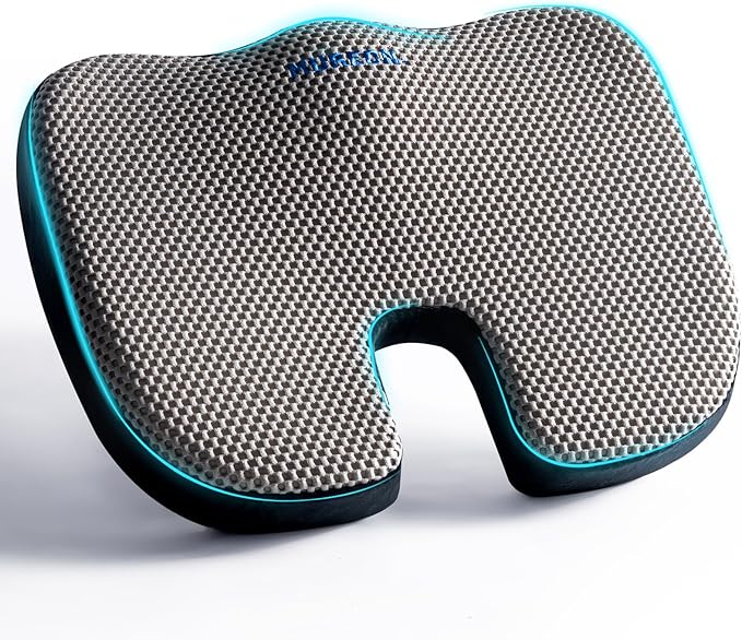 Mureon Office Chair Cushion - Large Memory Foam Ergonomic Chair Cushion for Back & Hip Pressure Relief - Non-Slip Seat Cushion for Car, Desk Chair & Tailbone Pain - Soft Support - Grey