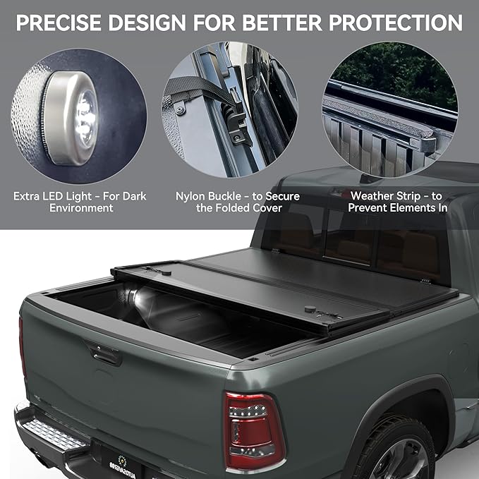 AUTOSAVER88 FRP Hard Tri-fold Truck Bed Tonneau Cover Fits for Dodge Ram 1500 2002-2026 (Classic & New), Fits for Dodge Ram 2500 3500 2003-2026 6.4ft Bed Without Rambox